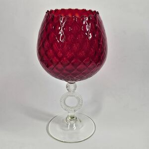 Empoli Glass Ruby Red Diamond Optic Footed Pedestal Vase Large 11.5" Vintage MCM